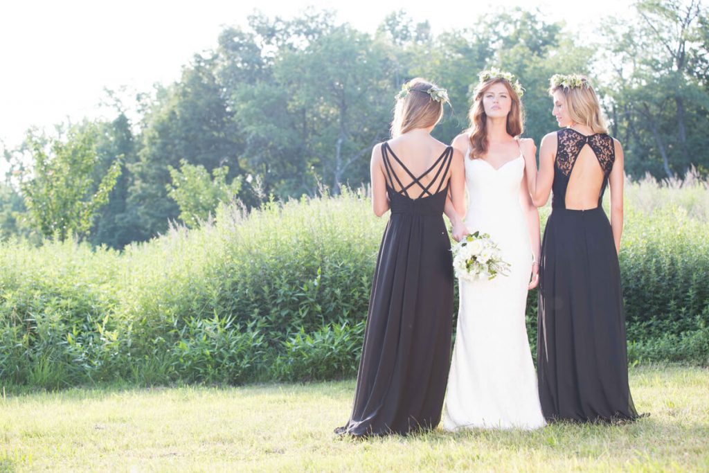 Bari Jay black white bridesmaid dresses detail