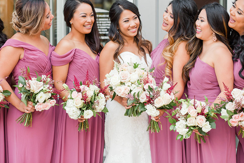 Close up of Bridesmaids in Rose Bari Jay Dresses