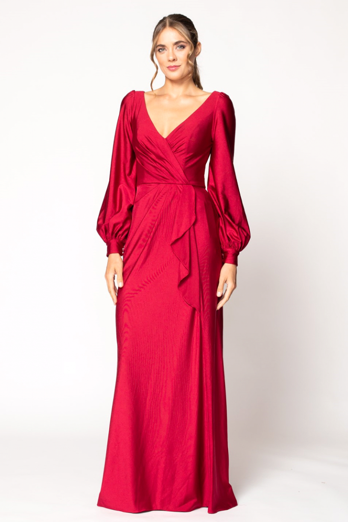 Off-the-Shoulder Georgette Wrap Bridesmaid Dress