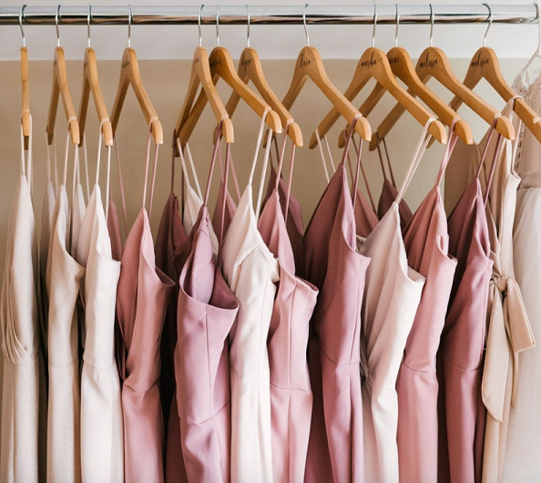 dresses in shades of pink, showing one of the top trending wedding colors of 2024